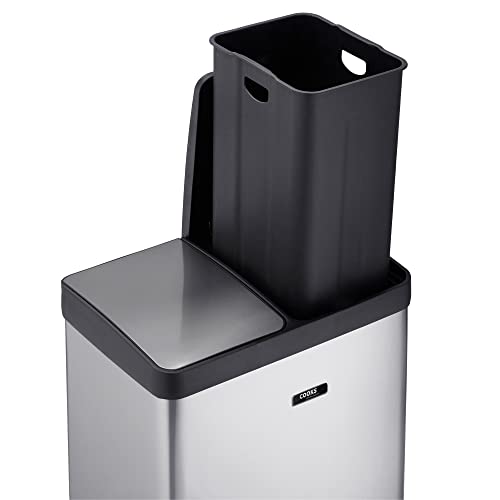 Cooks Professional Dual Recycle Pedal Bin 60L  Removable Double Compartments