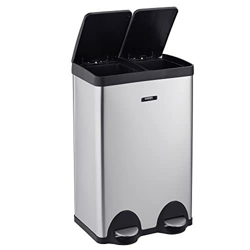 Cooks Professional Dual Recycle Pedal Bin 60L  Removable Double Compartments