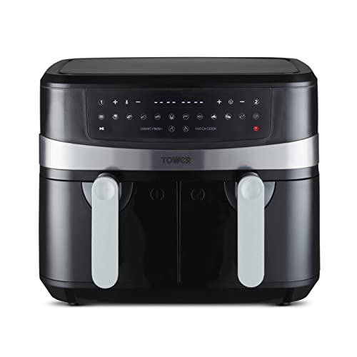 Tower T17088 Vortx 9L Duo Basket Air Fryer with Smart Finish, 2600W Power, Black