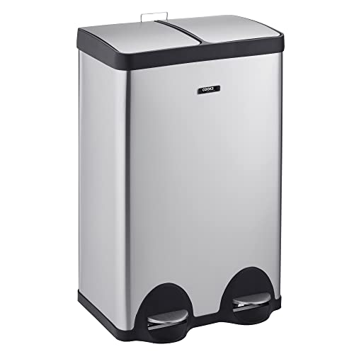 Cooks Professional Dual Recycle Pedal Bin 60L  Removable Double Compartments