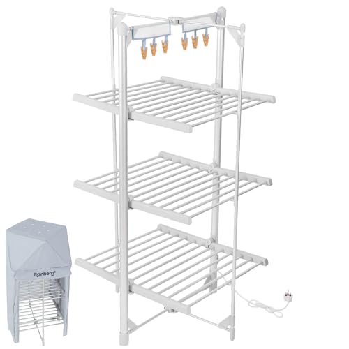 Rainberg Heated Clothes Airer, 3-Tier clothes airer with 6 Pegs