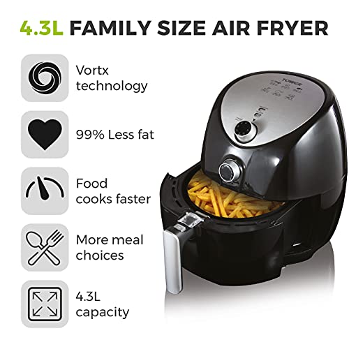 Tower T17021 Family Size Air Fryer with Rapid Air Circulation, 60-Minute Timer, 4.3L, 1500W, Black