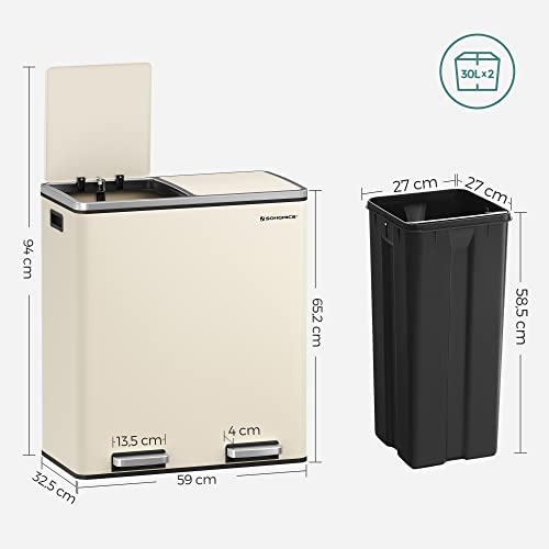 SONGMICS Dual Rubbish Bin, 2 x 30L Recycling Bin and 15 Rubbish Bags