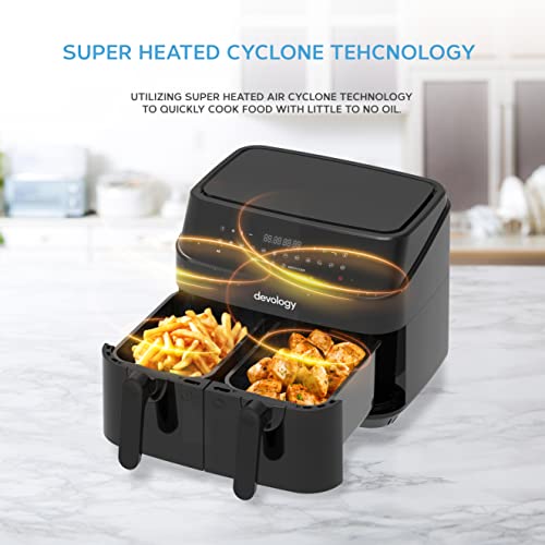 Devology Double Air Fryer - 9L - 2 x 4.5L Independent Dual Zone Air Fryer