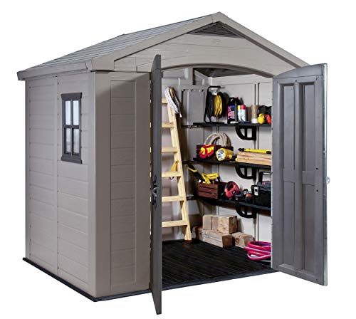 Keter Factor 8 x 6 ft Outdoor Storage Shed, Beige/Brown