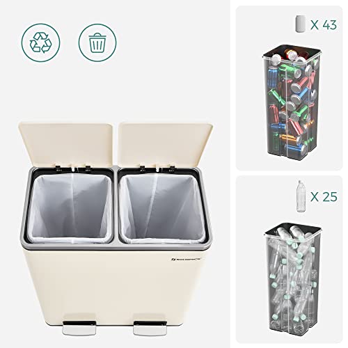 SONGMICS Dual Rubbish Bin, 2 x 30L Recycling Bin and 15 Rubbish Bags