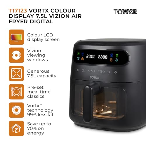 Tower, T17123, Vortx Vizion 7.5L Air Fryer with Colour Digital Display