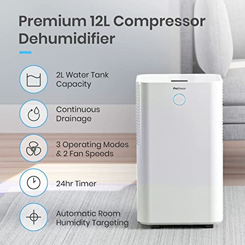 Pro Breeze 12L/Day Dehumidifier with Automatic Humidity Sensor