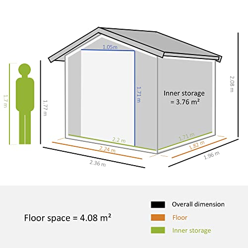 Outsunny 8 x 6ft Garden Metal Storage Shed House Hut Gardening Tool Storage