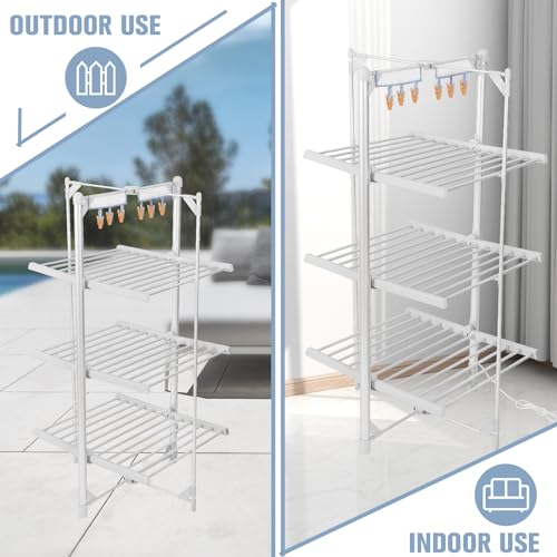 Rainberg Heated Clothes Airer, 3-Tier clothes airer with 6 Pegs