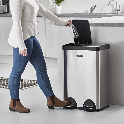 Cooks Professional Dual Recycle Pedal Bin 60L  Removable Double Compartments