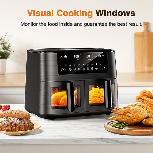 Dual Air Fryer with Visual Window, 9L XL Capacity, 2 Drawers