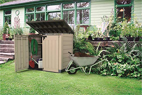 Store It Out Max Keter Outdoor Garden Storage Shed, Beige and Brown