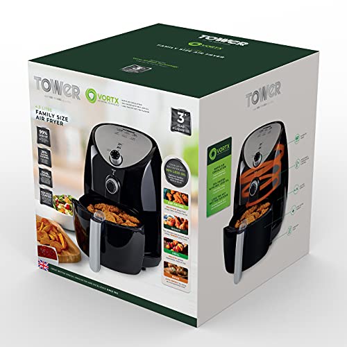 Tower T17021 Family Size Air Fryer with Rapid Air Circulation, 60-Minute Timer, 4.3L, 1500W, Black