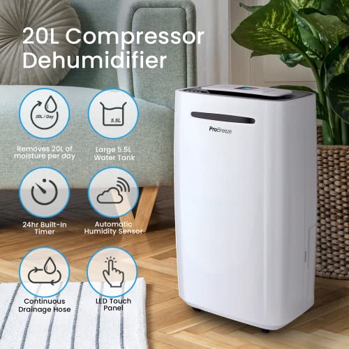 Pro Breeze 20L/Day Dehumidifier with Digital Humidity Display, Sleep Mode