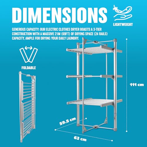 3 Tier Electric Clothes Airer - Deluxe Folding Heated Clothes Dryer