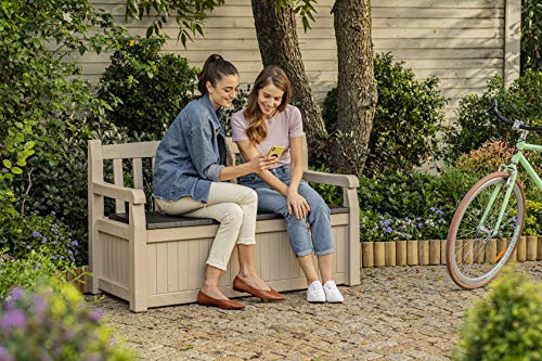 Keter Eden Bench 265L Outdoor 60% recycled Garden Furniture Storage Box Beige