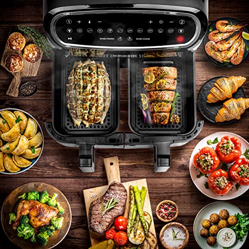 Duronic Air Fryer AF24, 9L Large Dual Zone Family Sized Cooke