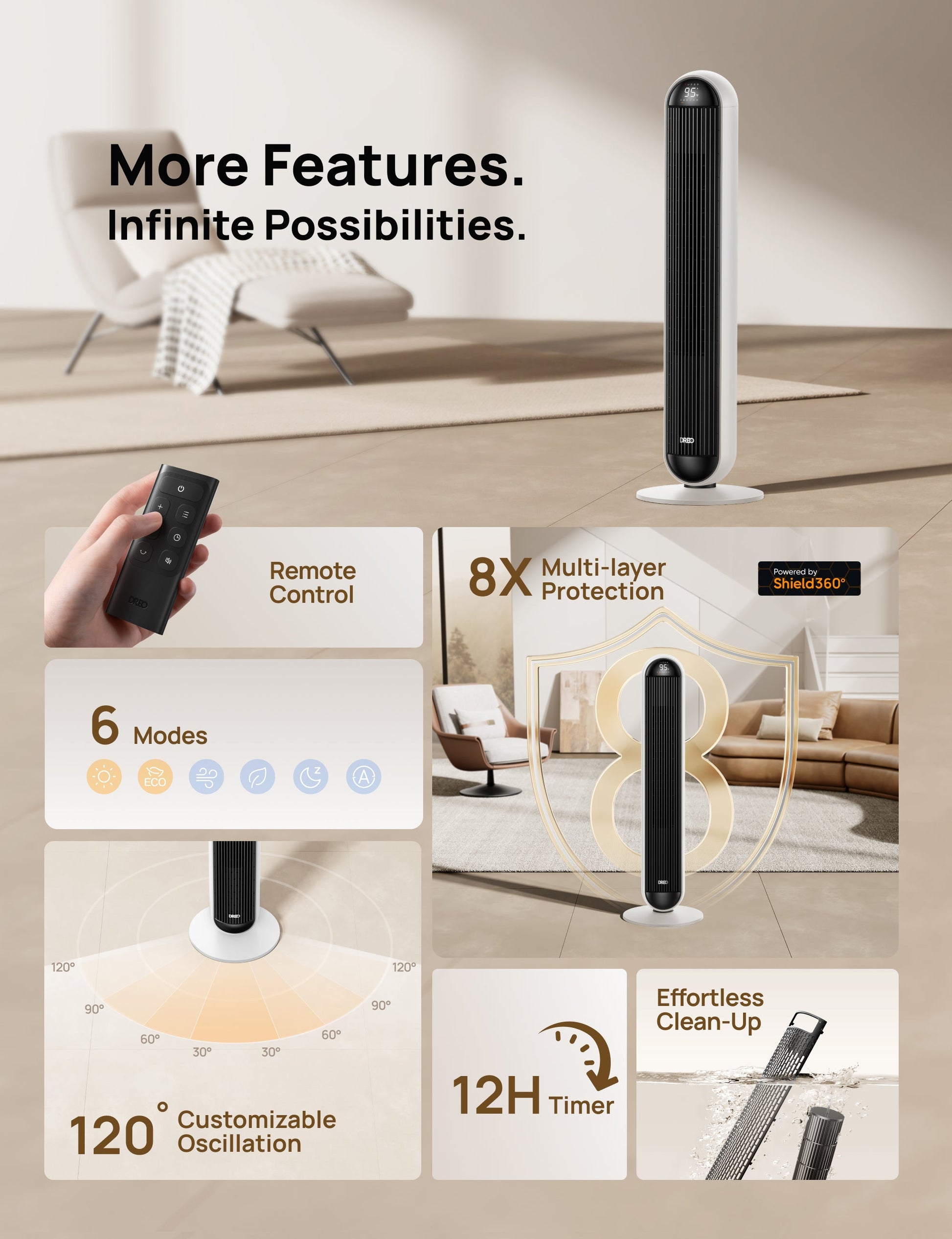 2-in-1 Tower Fan & Heater MC706